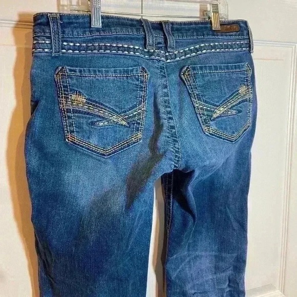Rock 47 by Wrangler Women's Bootcut Jeans Distressed Blue Size 30x30 - Picture 4 of 9